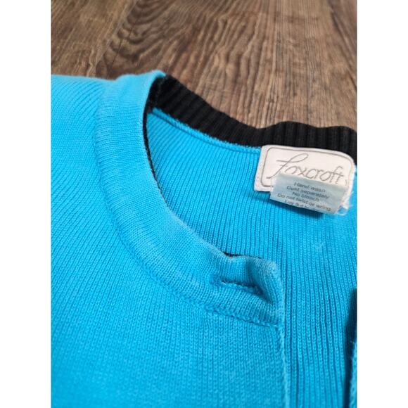 Foxcroft Bright Blue Black Thin Cardigan Sweater Button Front Size XL - Picture 2 of 4